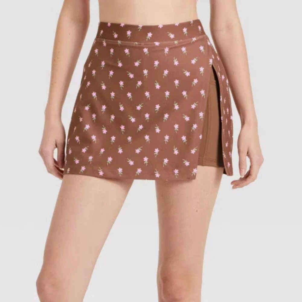 NWT JoyLab Slit Skort Brown Floral
